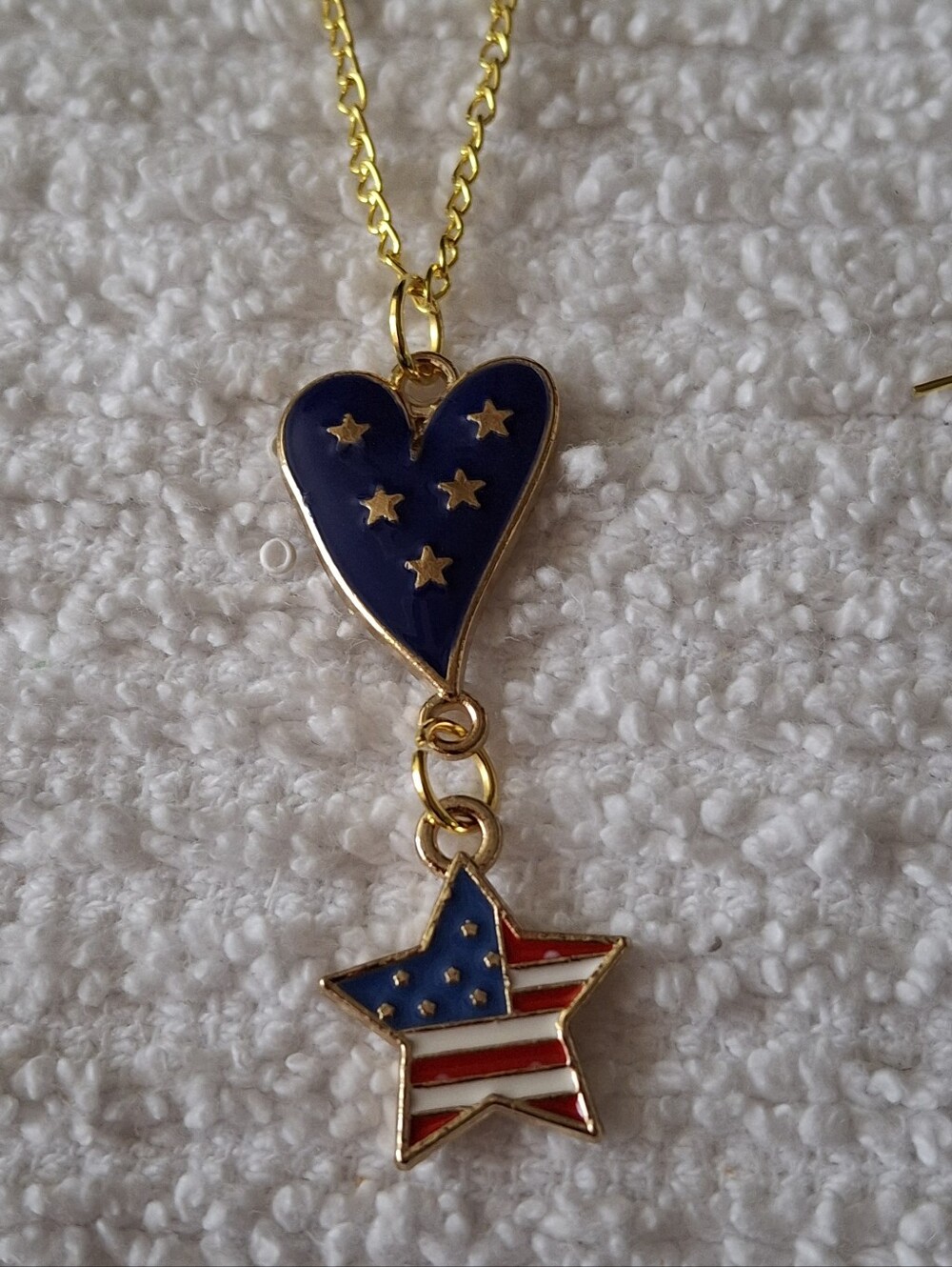 Gold-Tone Navy Heart & American Flag Star Pendant With 18" Necklace